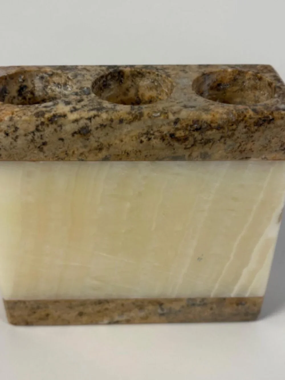 Vintage Stone Pen Holder | Natural Onyx & Granite Desk Organizer | 1990s Desk